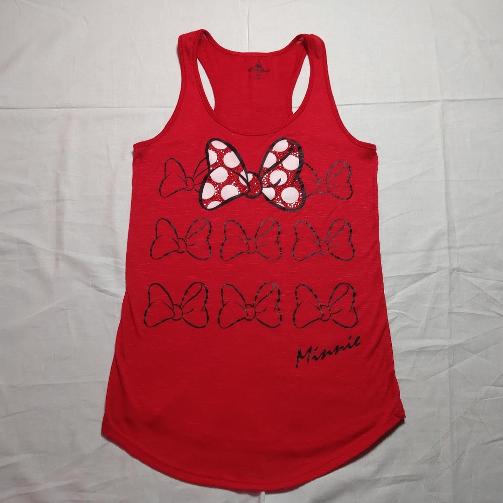 Disney Parks Tank Top Women's XS Red Minnie Mouse Bow Round Neck Racerback Top